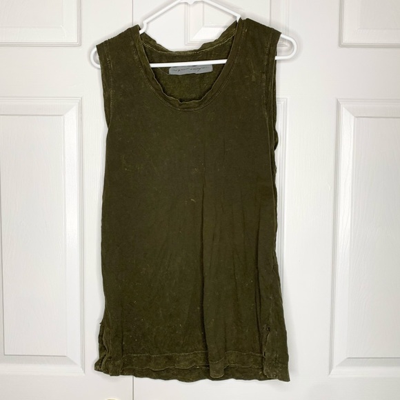 Raquel Allegra Tops - Raquel Allegra Green Distressed Tank Top